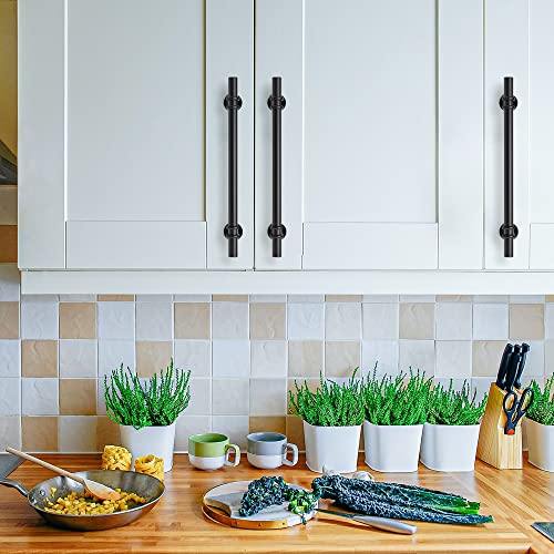 Image of Ravinte 5 Pack 8-13 /16 Inch Cabinet Pulls Kitchen Cupboard Handles with Round Base Matte Black Drawer Pulls Cabinet Handles 8-13 /16 inch Length,6-1 /4 inch Hole Center