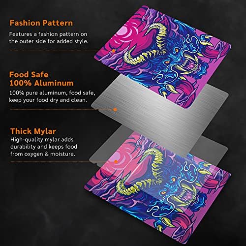110 Pack Resealable Mylar Bags NIXWET Zip Lock Food Storage Bags Flat Aluminum Foil Pouches with Rounded Corner Designs (7.8 x 10.3cm, Dragon)