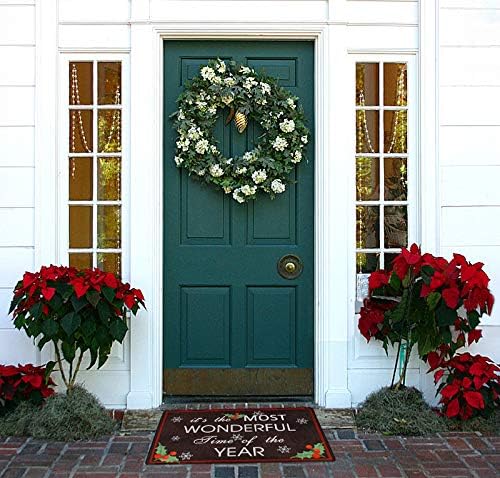 E-view Decorative Indoor/Outdoor Rubber Back Entry Way Doormat for Patio, Front Door, All Weather Exterior Doors Christmas Holiday Doormat (Color-Wonderful Time)