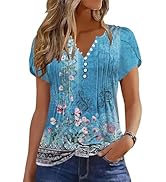 Disamer Summer Tops for Women Petal Short Sleeve Shirts Dressy Pleated Tunic 2026 Casual V Neck B...