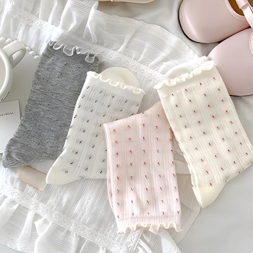 Image of Women's Cute Crew Socks, Casual Athletic Cotton Bowknot Cherry Calf Novelty Socks for Women