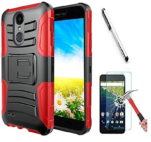 Compatible Micromax T55 Case, Luckiefind Dual Layer Hybrid Side Kickstand Cover Case with Holster Clip Accessory (Holster Red)