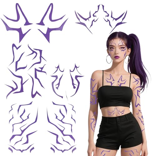 Purple Temporary Tattoo Stickers 8PCS Temporary Tattoos Realistic Waterproof Body