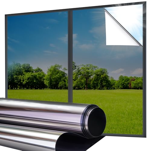 Lifetree Reflective One Way Window Film Privacy: Mirror Window Tint Film Heat Control Sun Blocker, UV Anti Glare Film Clear Day and Night for Home Office (Black, 44.5 * 200cm)