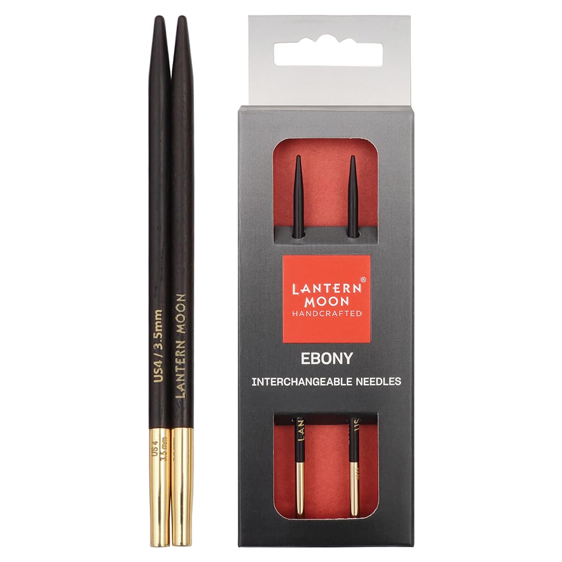 Lantern Moon - Lantern Moon (10cm, 3.50mm) Interchangeable Needle Tips - 1 Pair, Black, Ebony