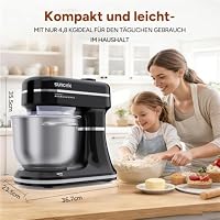 Multifunktions Küchenmaschine mit Display, 12 Geschwindigkeiten, 1500W Küchenmixer mix 2 Edelstahlschüsseln (4,5L/5,5L) & 3 Rühreinsätze, Fermentations, Integrierte Waage & Timer (B03P, B03P-Schwarz) – Ansicht 6