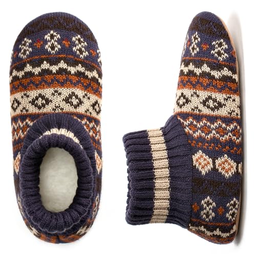 Mens Warm Slipper Socks with Grips, Fuzzy Indoor House Shoes Non-slip Sherpa Lined, Cozy Winter Cabin Slippers for Men Dad Husband Grandpa Boyfriend, Christmas Stocking Stuffers for Adults