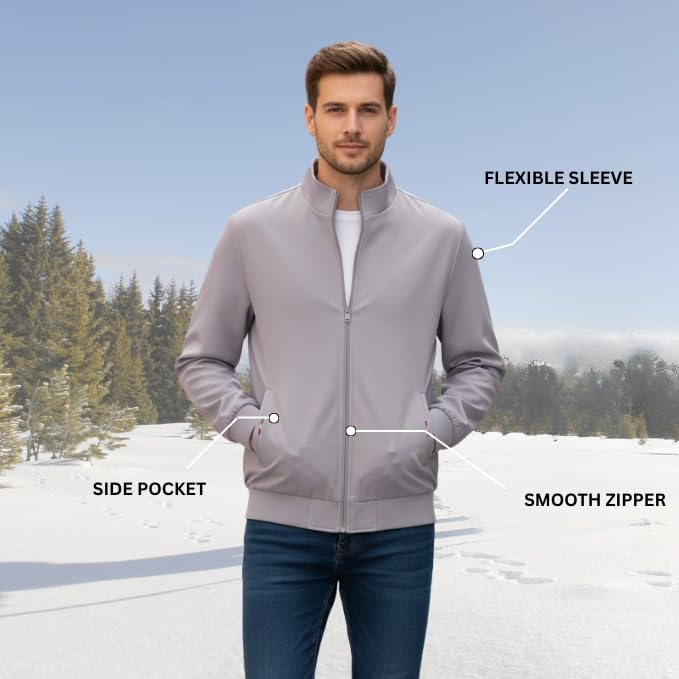 Image of GRECIILOOKS Stylish Jacket For Men | Regular Fit Zip-Up Casual jacket | Polyester-Cotton Bomber jackets for men