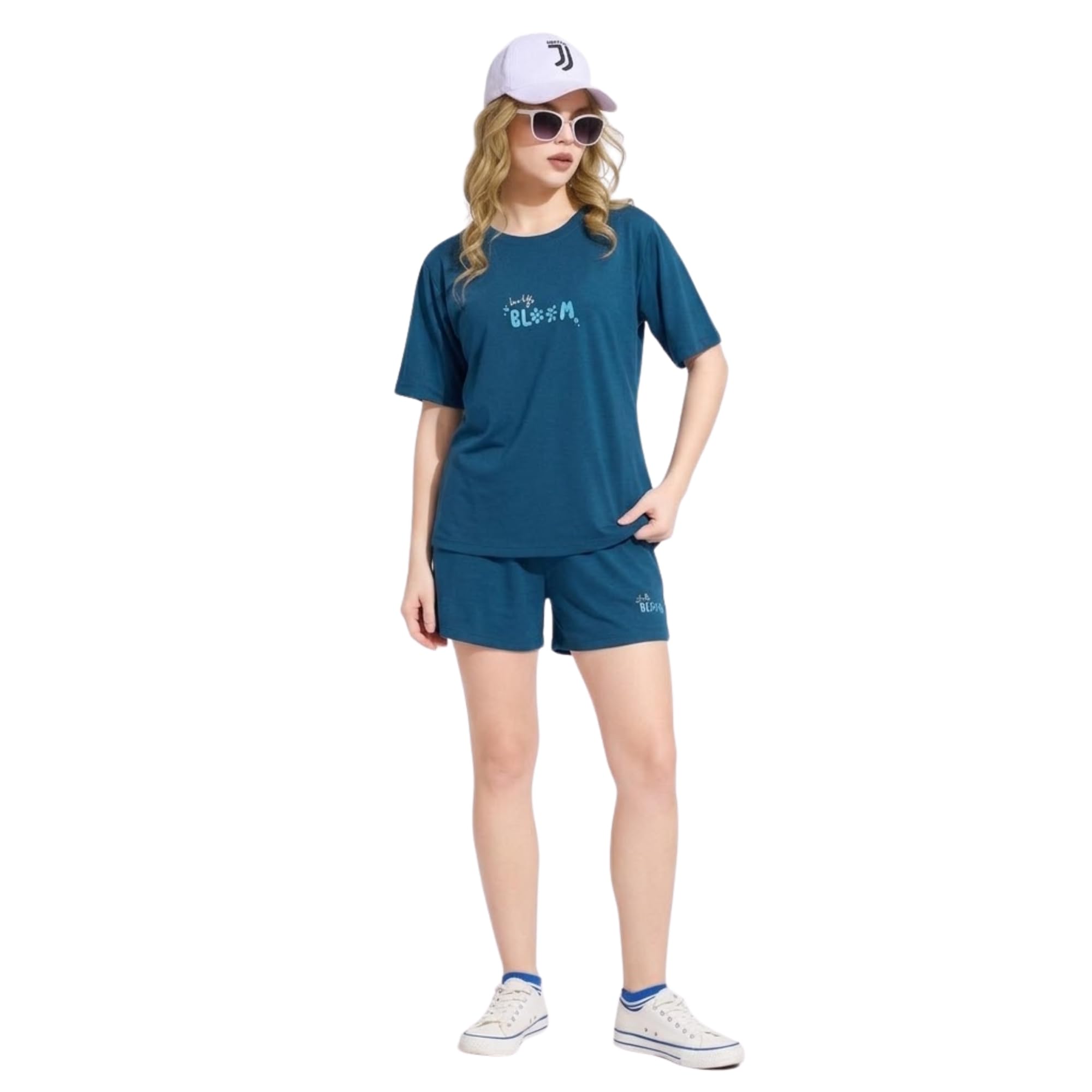 Women’s Printed Co-Ord Set Nightwear | Stylish Top & Shorts Set | Soft Breathable Fabric | Trendy Loungewear | Comfortable Sleepwear, Home Wear, Daily & Summer Outfit | Navy Blue-image-11