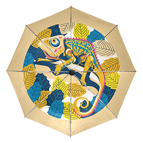 Parapluie coupe-vent automatique ultra-léger et résistant motif lézard tropical