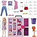 Barbie - Armadio dei Sogni Playset con bambola bionda, largo più di 60 cm, 15+ aree per riporre gli accessori, specchio, scivolo per biancheria, accessori, Giocattolo per Bambini 3+ Anni, HGX57