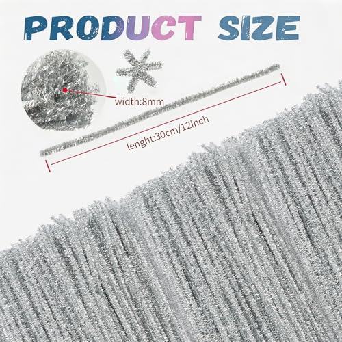 Image of 200Pcs Glitter Silver Pipe Cleaners Craft,Sparkly Pipe Cleaners,Art Aupplies Toys for Kids,DIY Craft Supplies for Halloween /Christmas Home Decor,Fidget Toys for Kids,Christmas Crafts for Girls 8-12
