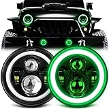 MGLLIGHT 7 Inch Halo LED Headlight with Green DRL Amber Turn Signal Light DOT Approved 7 inch led he