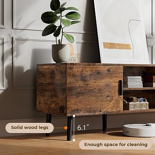 Superjare Tv Stand For 55 Inch Tv, Entertainment Center With Adjustable Shelf, 2 Cabinets, Tv Console Table, Media Console, Solid Wood Feet, Cord Holes, For Living Room, Bedroom, Rustic Brown #TOP5