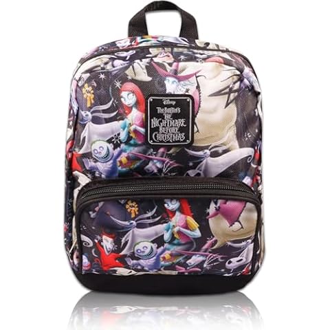 Fast Forward New York Disney Nightmare Before Christmas Mini Backpack for Women -- Canvas Purse Shoulder Bag Adults, Teens-Include Plastic bottle Cover