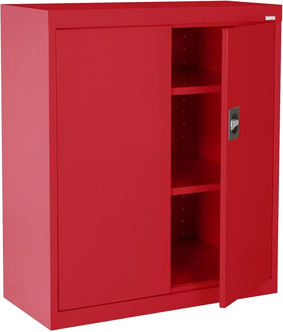 Sandusky EA2R361836-01 Elite Counter Height Metal Storage Cabinet with Adjustable Shelves, Locking Handle, 18 D x 36 W x 36 H, Red