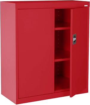 Sandusky EA2R361836-01 Elite Counter Height Metal Storage Cabinet with Adjustable Shelves, Locking Handle, 18 D x 36 W x 36 H, Red