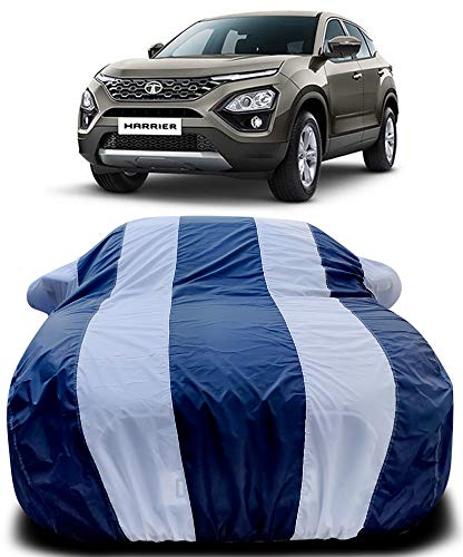 Image of PURPLEHEART Car Body Cover Compatible with Tata Harrier Car Cover Body with Mirror Pocket Triple Stitched Bottom Elastic Water Resistant UV Protection & Dustproof Car Cover-Blue & White