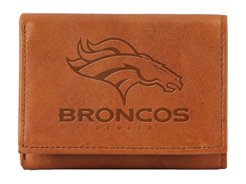 Portefeuille trifold Denver Broncos en cuir véritable avec logo en relief