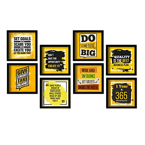 Image of PAPER PLANE DESIGN Motivational Quotes Wall Framed Poster, Office Decor, Inpirational Frame with Quotes.Set of 8 (10 Inch x 10 Inch) (MDF POSTERS)