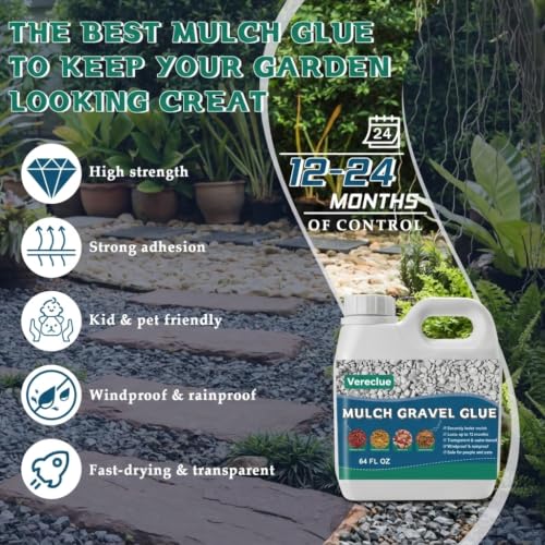 Image of Mulch Gravel Glue for Landscaping 62 Oz - Fast-Drying Rock Pea Glue, Waterproof Gravel Binder, Clear Adhesive for Rocks, Mulch, Pebbles, Rubber Outdoor Landscaping, Non-Toxic and Pet-Friendly