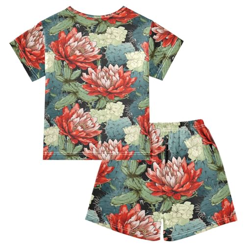ALAZA Cactuses Flowers Pajama Set Short Sleeve Sleepwear Soft Lounge Nightwear2