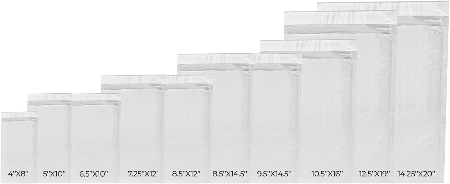 PACRON Small Protective Poly Bubble Mailers, #00 (5x10) Qty: 250, Water Resistant Mailer Envelopes, Puncture Resistant Mailing And Padded Shipping Supplies, Protective Bubble Packaging, MADE IN USA