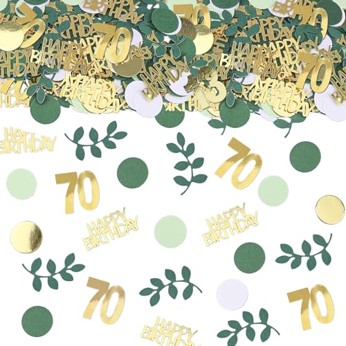 Image of Sage Green 70th Happy Birthday Confetti, 70th Birthday Table Decorations Scatter Green Gold Foil Cake Confetti Decorations for 70 Bday Women Men Party Decor 230 Pcs