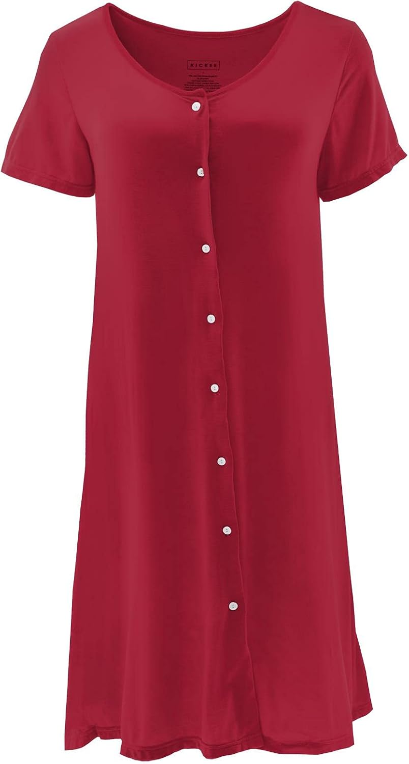 KICKEE Women’s Solid Color Nursing Nightgown, Button Down Night Dress, Soft Sleepwear for Women