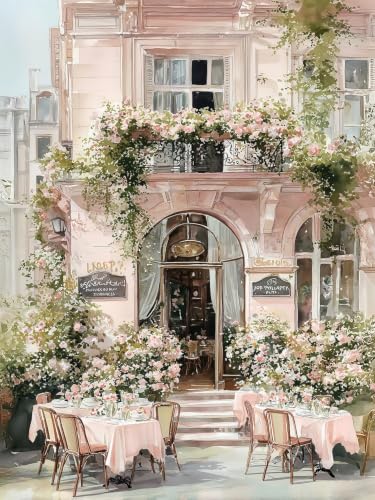 Tableau café romantique de style Paris décoration florale extérieure BOSKMS