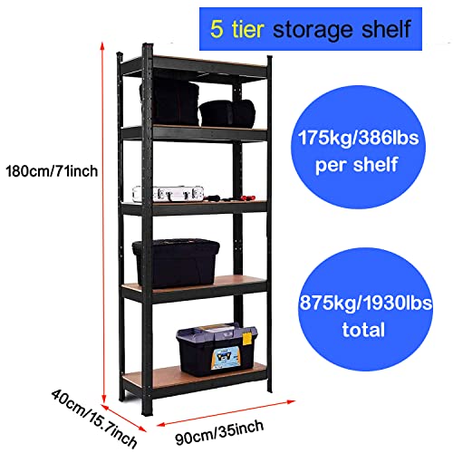 5-Tier Freestanding Storage Shelves Metal Storage Shelves Adjustable Shelf Steel Shelving Unit For Workshop Bookshelf Shed Office Heavy Duty Racking Shelves For Storage, 71H X 35W X 15.7D Inches #TOP1