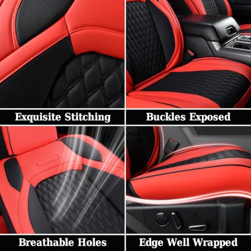 Image of Coverado Seat Covers Full Set for Jeep Wrangler 2 Door, Waterproof Car Seat Covers for Truck Automotive Seat Covers Custom Fit for 2013-2017 Jeep Wrangler JK Seat Covers, Red