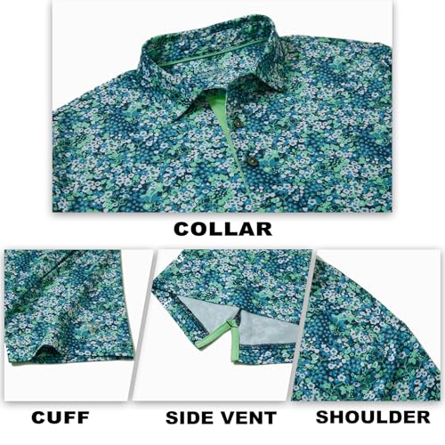 Image of M MAELREG Mens Golf Shirt Short Sleeve Dry Fit Print Moisture Wicking Performance Patterns Collared Polo Shirt