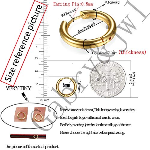 Image of 316L Surgical Stainless Steel Huggie Hoop Earrings 6mm 8mm 10mm 11mm 12mm 14mm Hypoallergenic Earrings Ring Cartilage Helix Lobes Hinge Sleep Earrings for Men Women