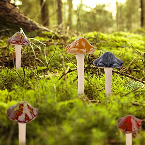 Exttlliy 8Pcs Ceramic Garden Mushrooms Figurine Decorative Plants Stakes Accessories Lawn Ornaments Statue For Outdoor (Random Color) (Blooming-1) #TOP1