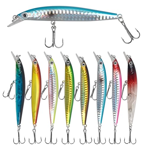Minnow Angelköder Hecht Kunstköder Wobbler Set,8stk Topwater Schwimmköder Jerkbait Angeln Wobble Oberfläche Bass Köder für Süßwasser Salzwasser Angeln Zander Wels Hecht Forellen (Type B)