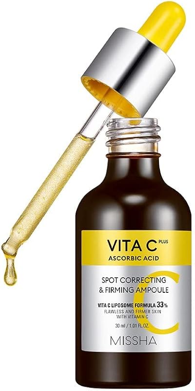 MISSHA Vita C Plus Ampoule Vitamin C Serum Korean Skin Care 1.01 oz | 33% liposome formula with tranexamic acid supports smoother texture, radiance, elasticity, and firm-looking complexion.