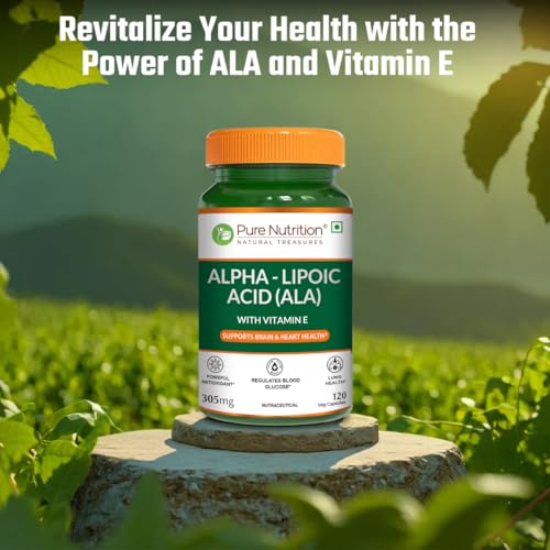 Image of Pure Nutrition Alpha Lipoic Acid (ALA) 300mg with Vitamin E | Powerful ALA Supplement Antioxidant for Nerve & Heart Health | Supports Healthy Blood Sugar, Energy Metabolism & Cellular Protection - 120 Veg Capsules