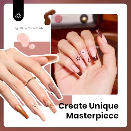 Image of Beetles Nude Gel Nail Polish Set, 6 Colors 15ml Neutral Brown UV Gel | 6 full-size 15ml nude gel colors for neutral brown manicures and DIY nail art; cure with a UV /LED lamp.