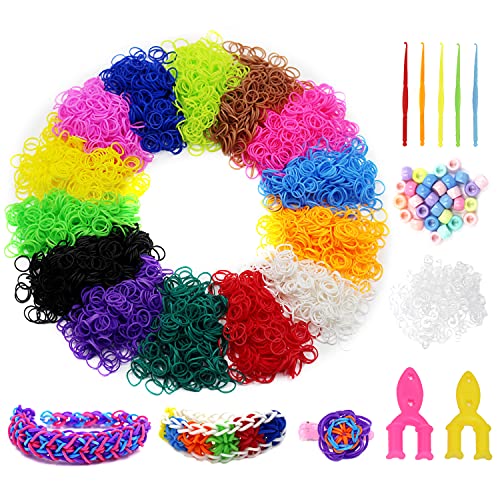 4860+ Loom Rubber Bands Refill Set: 14 Solid Colors 4500 Loom Bands+300 S-Clips+55 Pony Beads, Loom Bracelet Making Kit for Weaving Craft, Boy&Girl DIY Gift