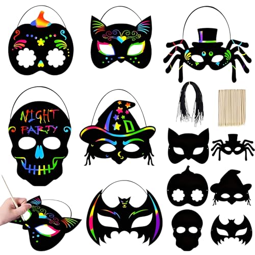 6 Pcs Halloween Basteln Kinder,Halloween Basteln Kratzbilder,Masken für...