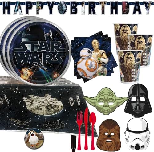 Classic Star Wars Birthday Party Supplies For 16 With Star Wars Plates, Napkins, Cups, Birthday Banner, Cutlery, Masks, Tablecover and Star Wars Inspired Pin By Another Dream