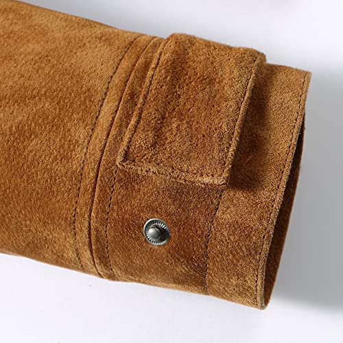 FLAVOR Men's Classic Leather Jacket Suede Winter Coat with Removable Collar (Medium, Brown)