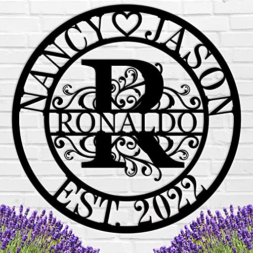 Personalized Family Name Sign Custom Last Name Sign Monogram Letters Wall Decor Personalized Name Signs for Home Decor Personalized Metal Sign Established Sign Initial Split Letter Monogram Sign