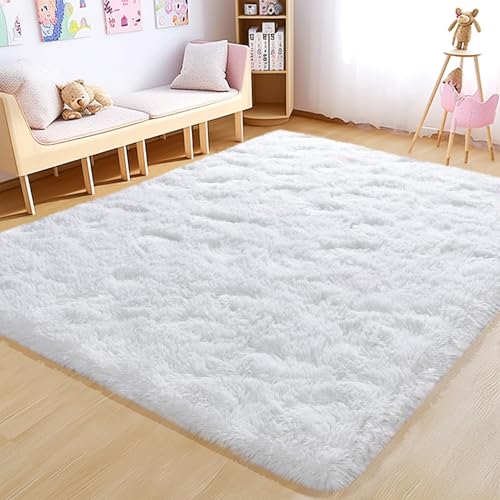 Fluffy 4x6 Area Rug–1.4" High-Pile Plush Carpet, Fuzzy Nursery Rugs for Bedroom, Soft Throw Rug for Living Room–White