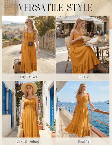Scarlet Darkness Women's Summer Maxi Dress 2026 Boho Sleeveless Ruffle Flowy Milkmaid Sundress with Pockets Yellow M — view 4
