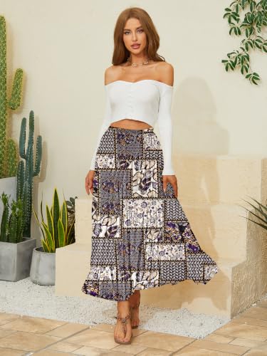 Image of NASHALYLY Women's Chiffon Elastic High Waist Pleated A-Line Maxi Skirts