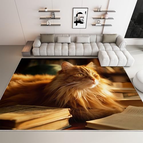 Generico Tappeti interni 160 x 230 cm Tappeti da Area in Lavatrice per Soggiorno Animali Vintage Gatti Libri, Tappeto Fotografia Naturalistica per Camera da Letto Sala da Pranzo Tappeto Antiscivolo