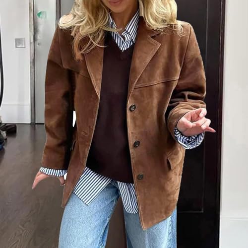 Cropped Trench Coat for Women Long Sleeve Single Breasted Notched Lapel Casual Loose Fit Jacket Outwear with Pockets2