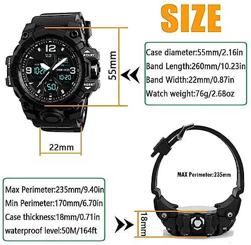 LYMFHCH Men's Analog Sports Watch, LED Military Digital Watch Electronic Stopwatch Large Dual Dial Time Outdoor Army Wrist Watch Tactical4